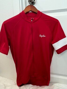 RAPHA Mens Red Classic Cycling Jersey with White Sleeve Stripe